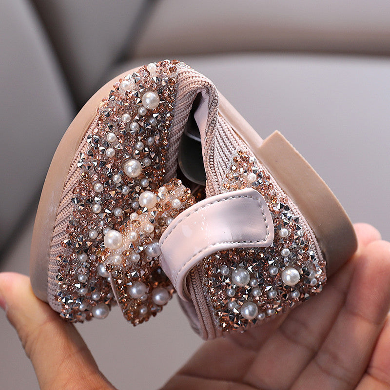 Girls Soft Sole Rhinestone Small Leather Shoes