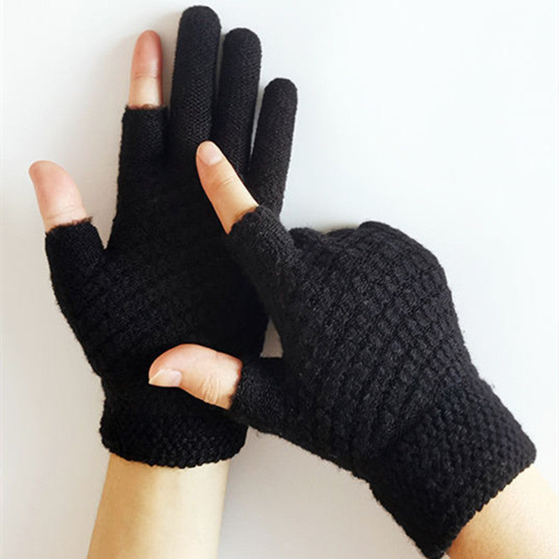 Jacquard Brushed Wool Warm Knitted Plush Gloves