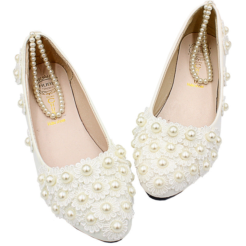 White Wedding Dress Flat Shoes Female