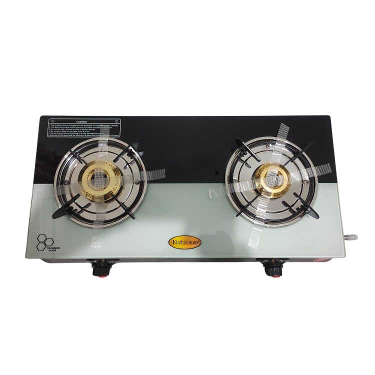 Dual Tone Kitchenmate Toughened Glass, Steel Manual Gas Stove  (2 Burners)