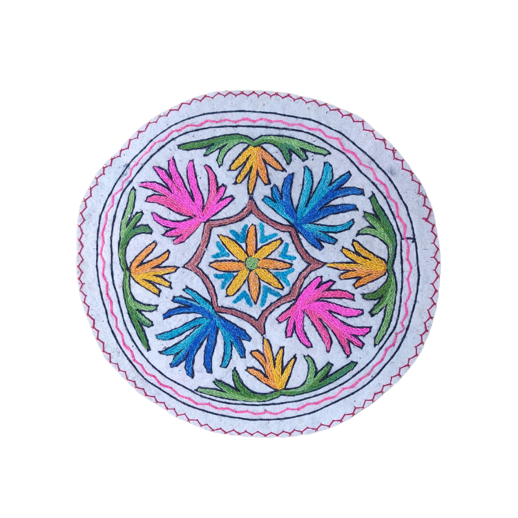 Handmade Round Kashmiri Aari Embroidered Namda_Rug