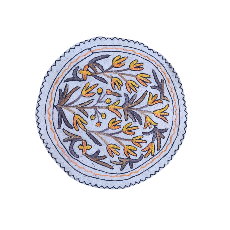 Handmade Round Kashmiri Aari Embroidered Namda_Rug