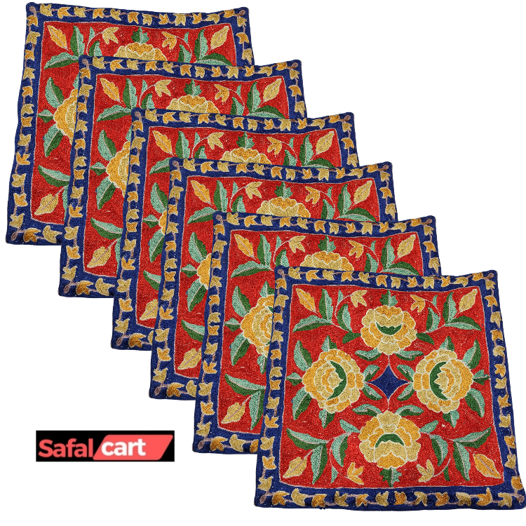 Hand Work Silk Cushion Covers With Kashmiri Aari Work