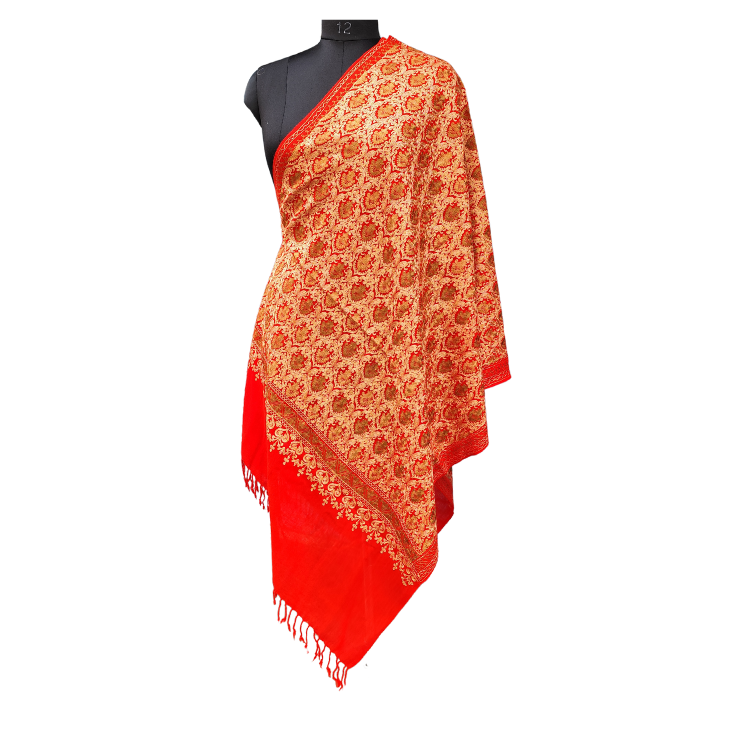 KASHMIRI WOMEN'S FINE WOOL NALKI EMBROIDERED STOLE 🔴