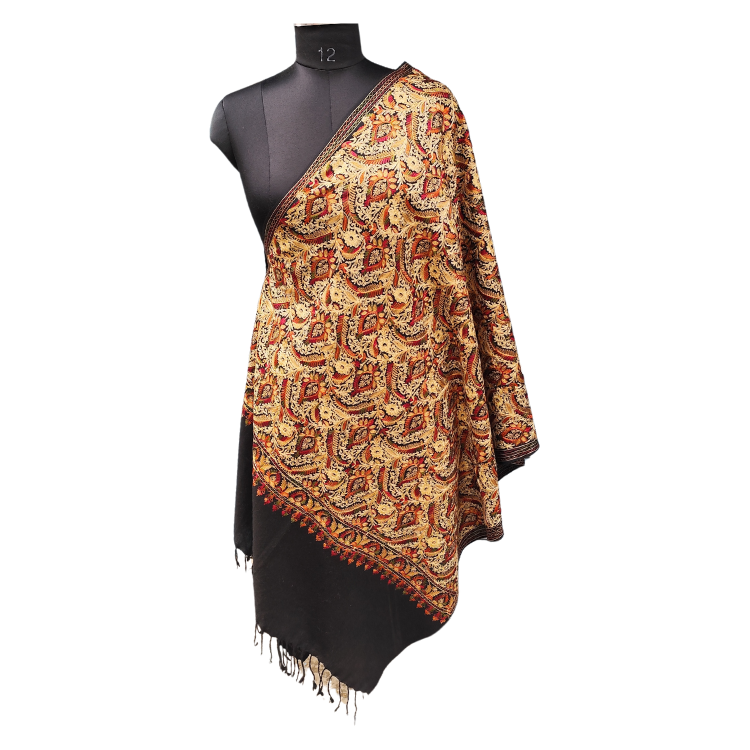 Kashmiri Fine Wool Nalki Border Embroidered With Outing Zari Work Stole & Wrap