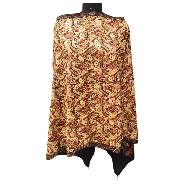 Kashmiri Fine Wool Nalki Border Embroidered With Outing Zari Work Stole & Wrap