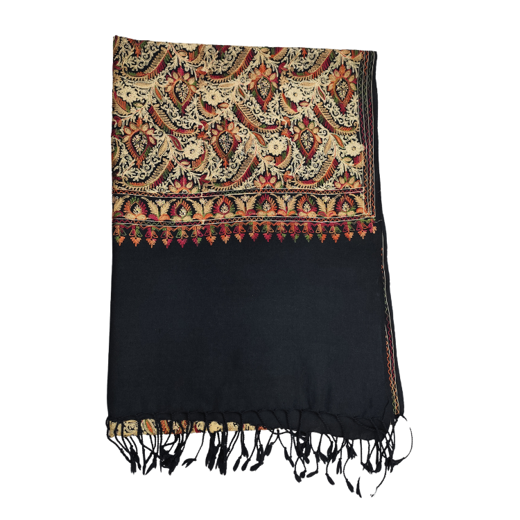 Kashmiri Fine Wool Nalki Border Embroidered With Outing Zari Work Stole & Wrap