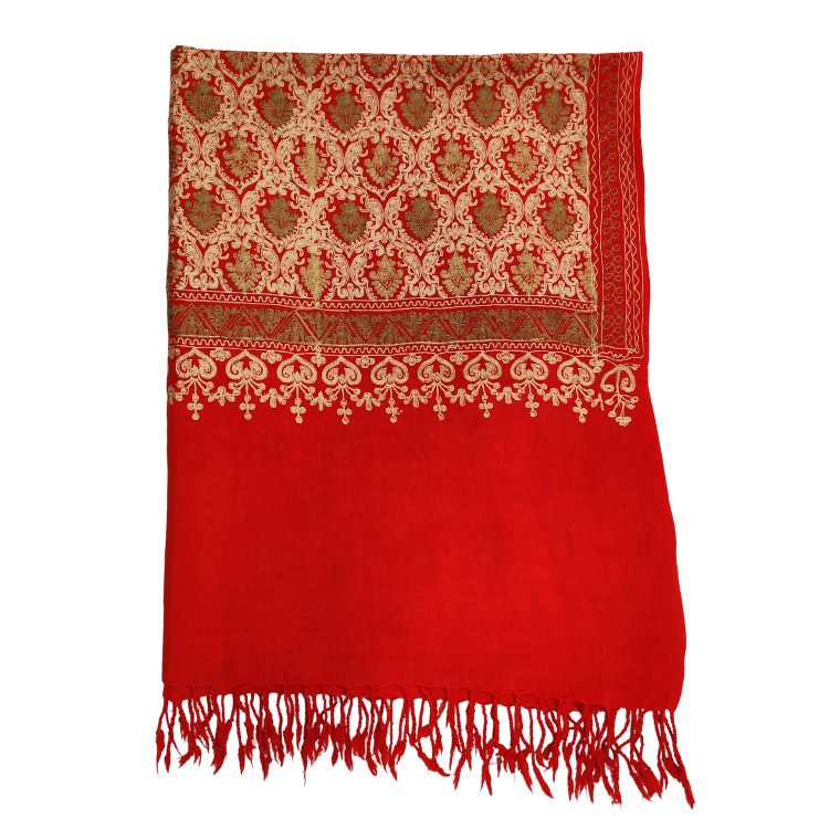 KASHMIRI WOMEN'S FINE WOOL NALKI EMBROIDERED STOLE 🔴