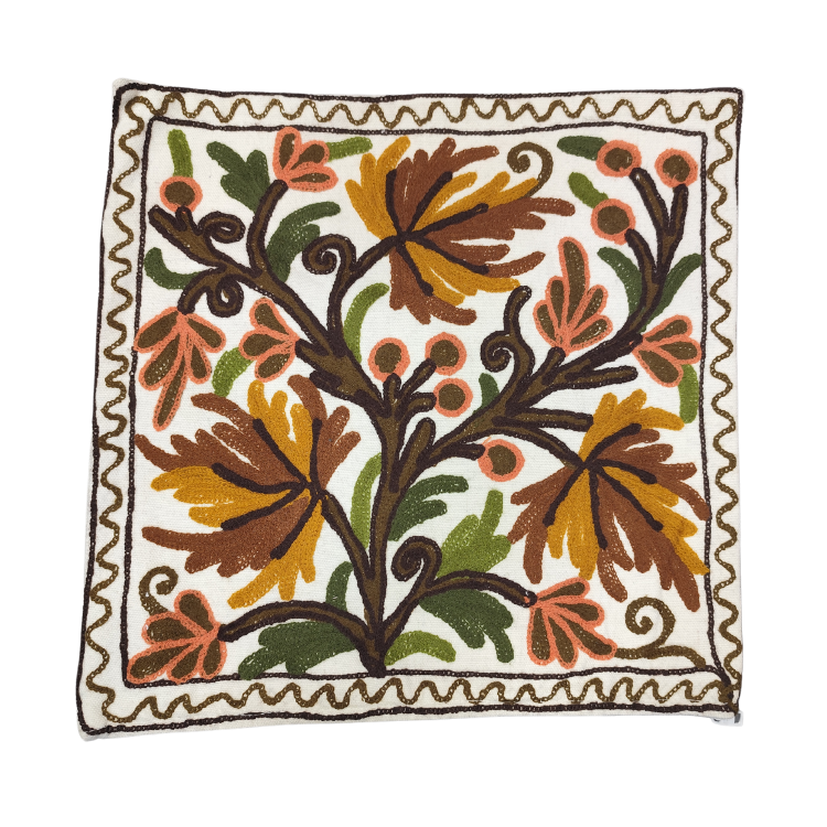 Autumn Chinar Cushion Cover With kashmiri Aari Work