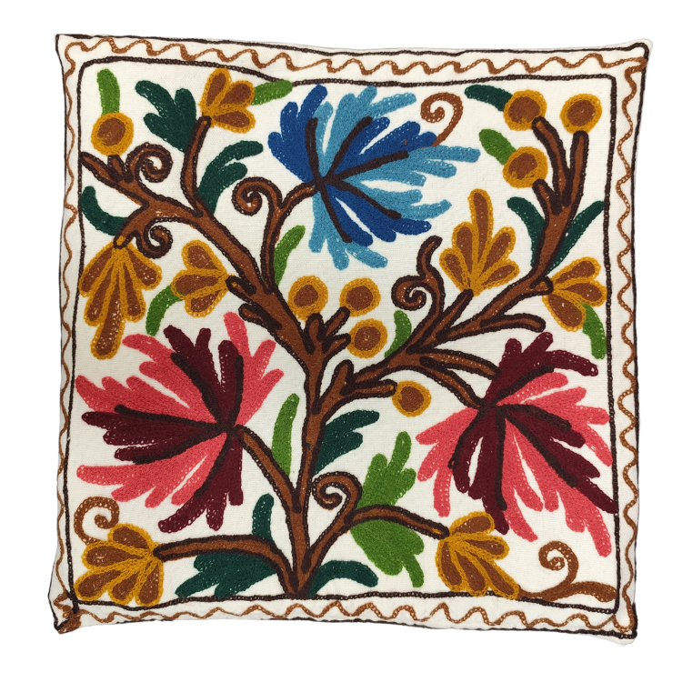 Multi Chinar Cushion Cover With Kashmiri Aari Work