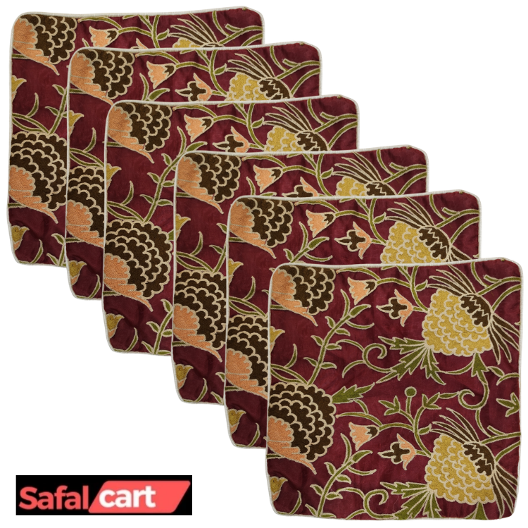 Organza Cushion Covers With Kashmiri Aari Work (Maroon Colour)