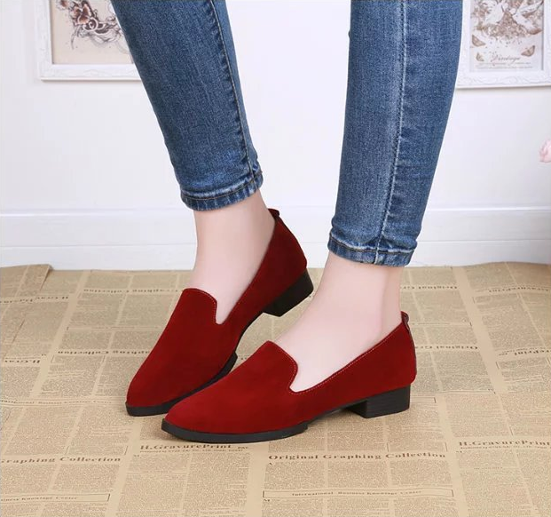 Suede round head single shoes low heel shallow mouth casual comfort single shoes