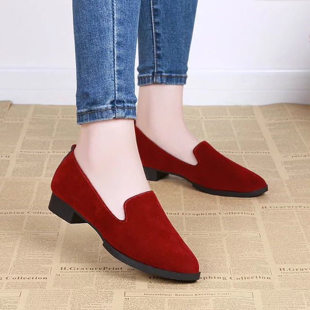 Suede round head single shoes low heel shallow mouth casual comfort single shoes