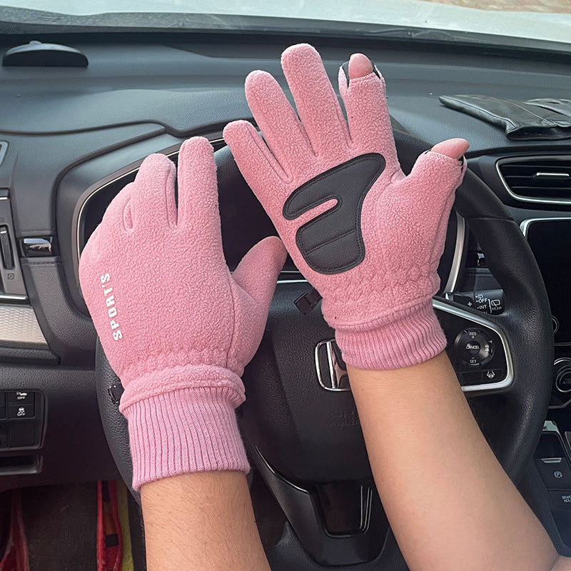 Outdoor Ski Riding Gloves Winter Polar Fleece Flip Cover Gloves