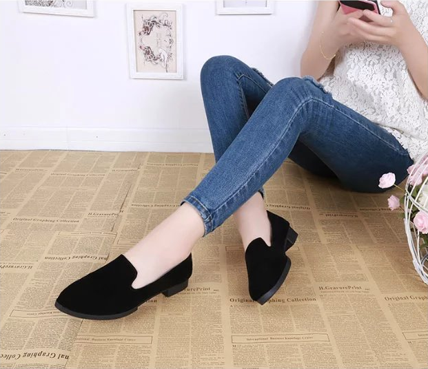 Suede round head single shoes low heel shallow mouth casual comfort single shoes