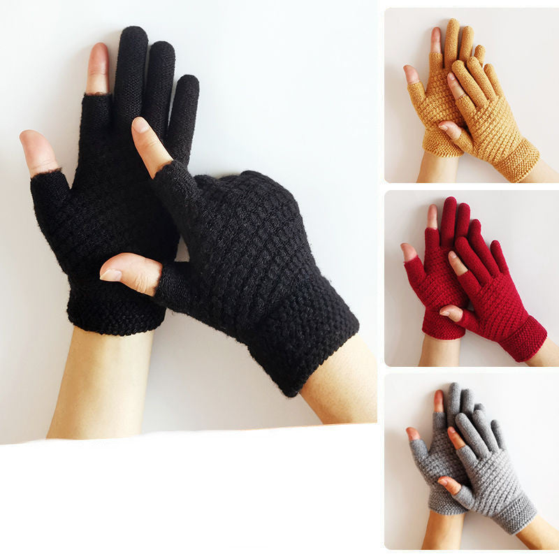 Jacquard Brushed Wool Warm Knitted Plush Gloves