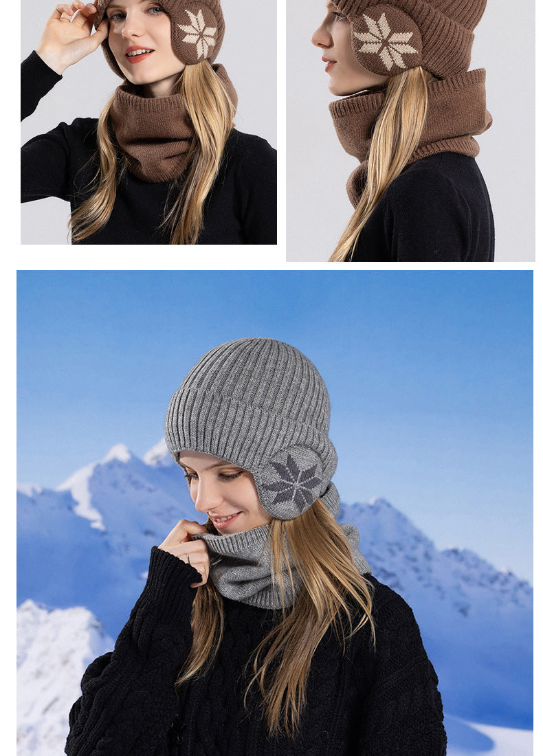 Winter Earflaps Slipover Knitted Woolen Cap Scarf