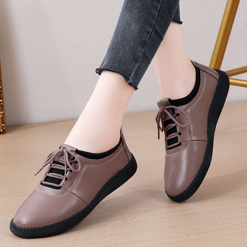 Spring And Autumn Flat Bottom Pumps Female Versatile Mom Middle-aged And Elderly Soft Bottom Soft Surface Leisure