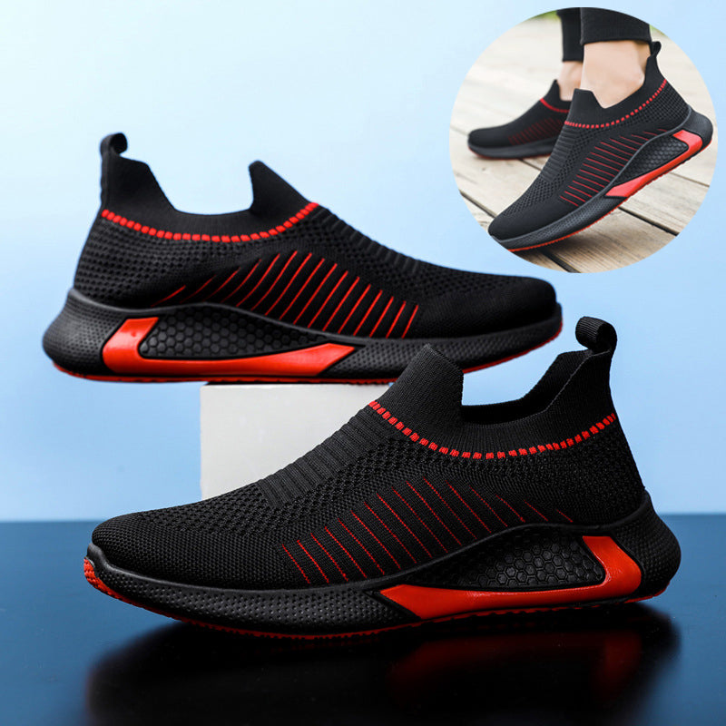 Fashion Mesh Sock Shoes With Striped Design Men Outdoor Breathable Slip-on Sneakers