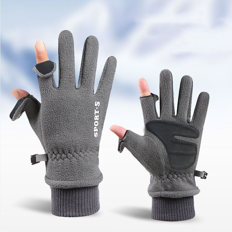 Outdoor Ski Riding Gloves Winter Polar Fleece Flip Cover Gloves