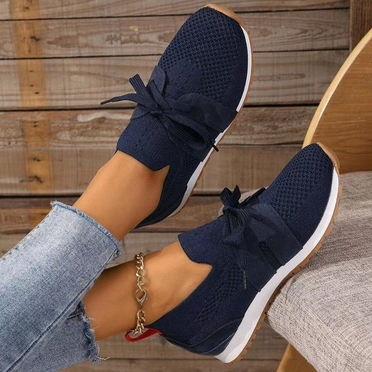 New Lace Up Mesh Flats Shoes For Women Breathable Casual Shoes