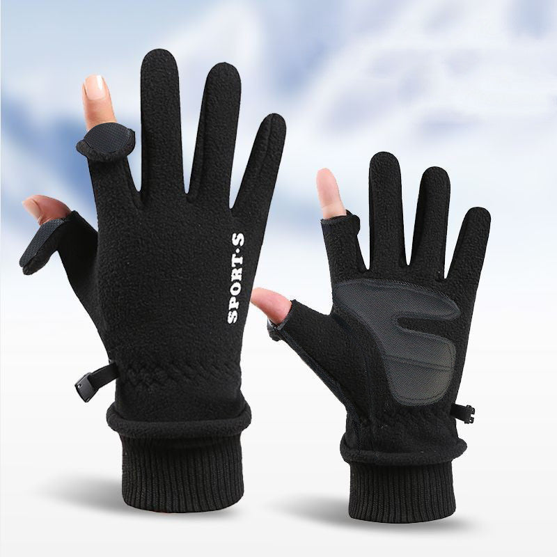 Outdoor Ski Riding Gloves Winter Polar Fleece Flip Cover Gloves