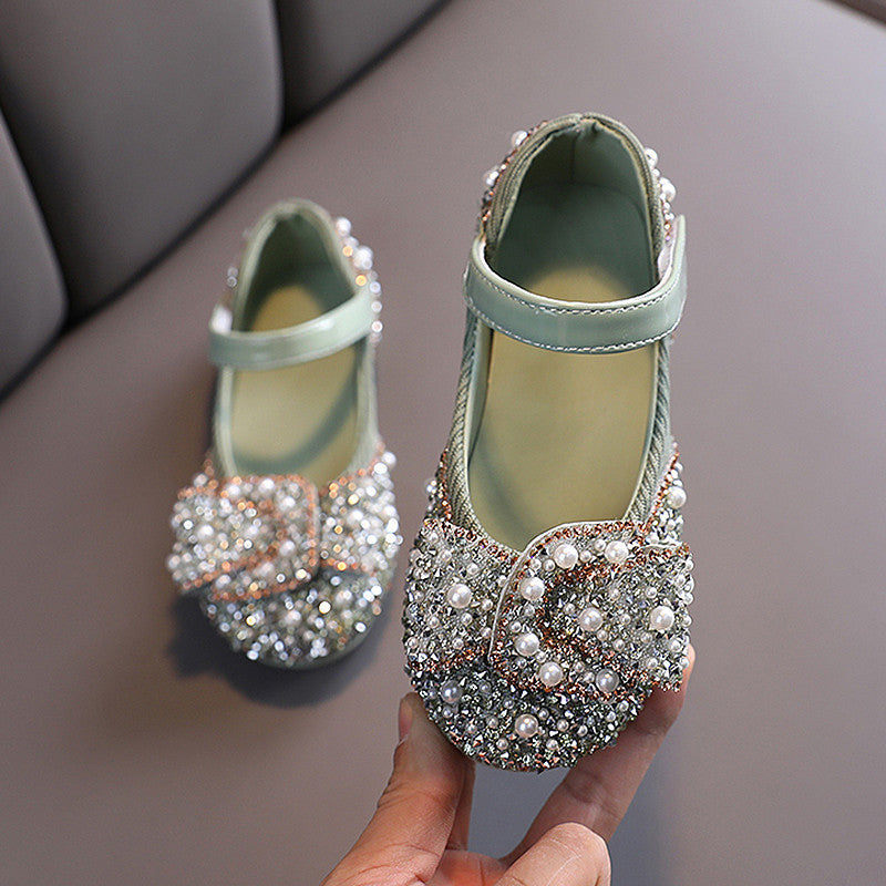 Girls Soft Sole Rhinestone Small Leather Shoes