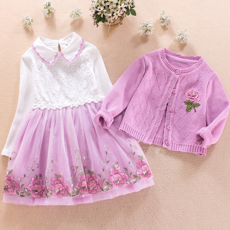 Girls' Dress Two-piece Spring Long-sleeved