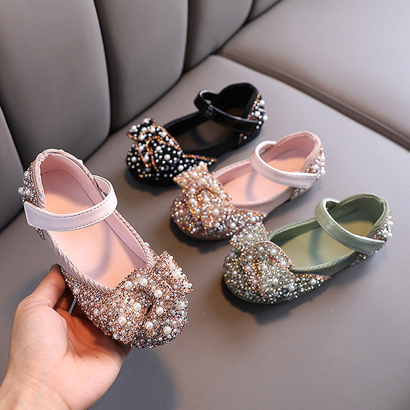 Girls Soft Sole Rhinestone Small Leather Shoes