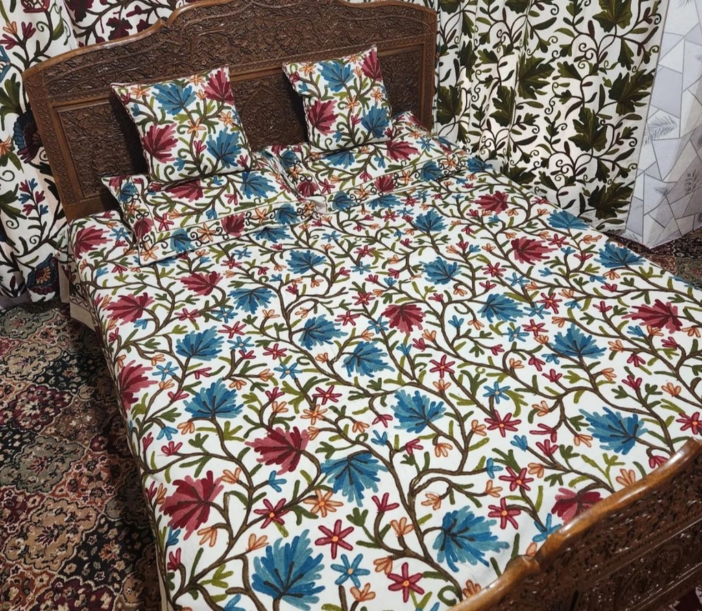 King Size kashmiri Aari Work Bed Cover