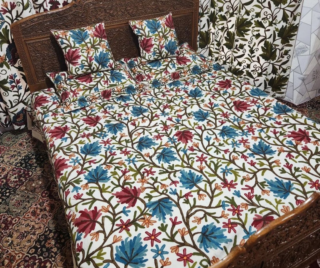 King Size kashmiri Aari Work Bed Cover