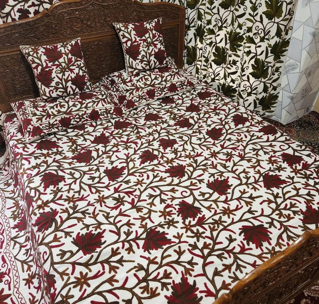 King Size kashmiri Aari Work Bed Cover