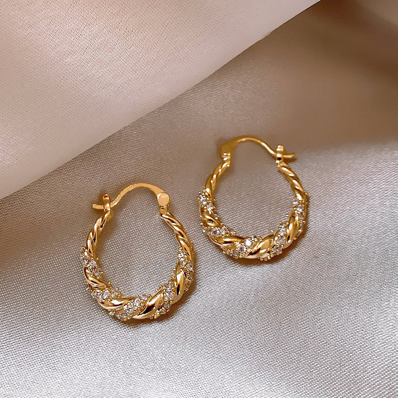 Simple All-match Fashion Elegant Zircon Twist Ear Clip Unique And Exquisite Socialite Style Special-interest Design Autumn And Winter Earrings