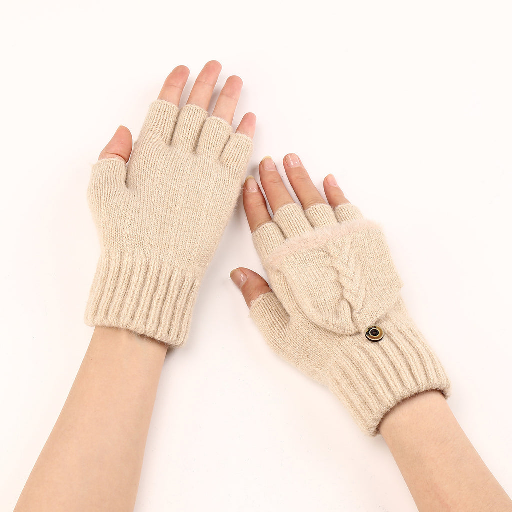 Wool Fingerless Gloves Women's Warm Fashionable Knitted Half Finger Oversleeves