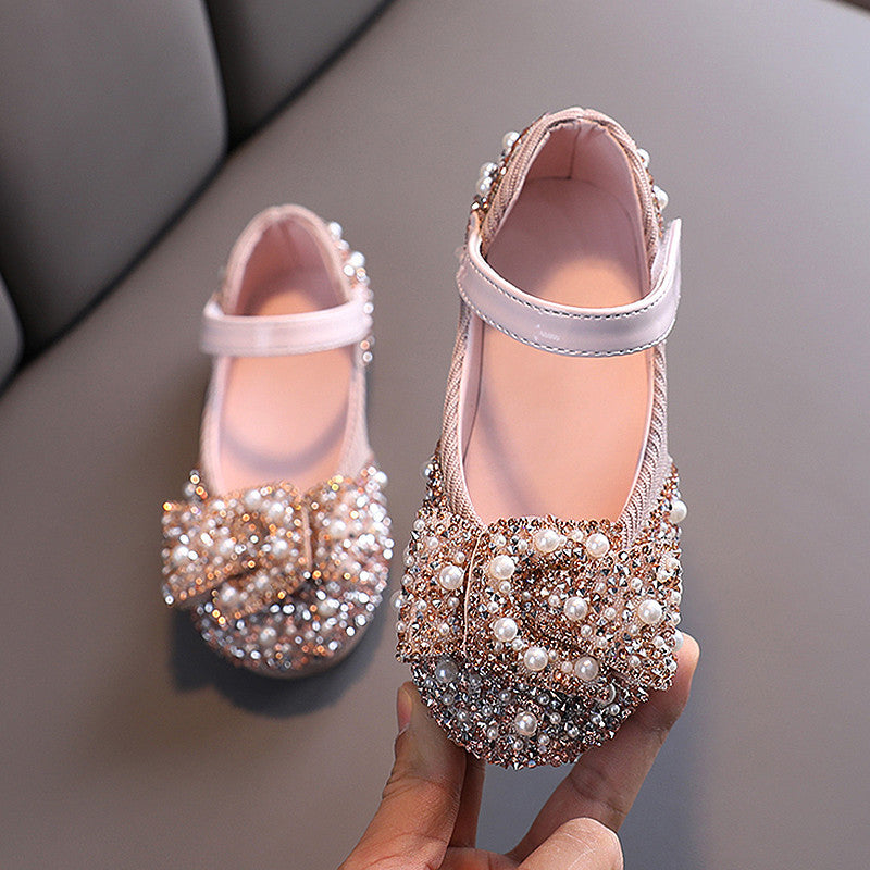 Girls Soft Sole Rhinestone Small Leather Shoes