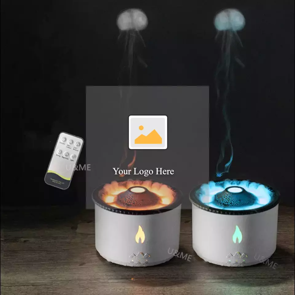 Jellyfish Flame And Blue Volcano Humidifier Air Diffuser Wholesale Portable Flame Oil Essential Aroma Mini Volcanic Diffuser With Remote Control