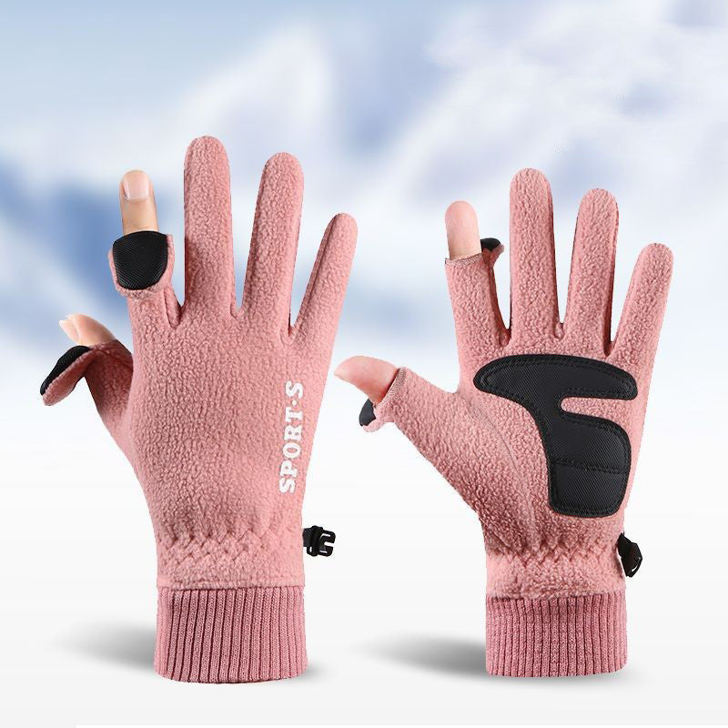 Outdoor Ski Riding Gloves Winter Polar Fleece Flip Cover Gloves