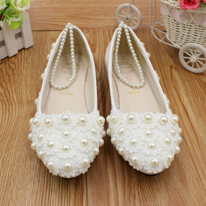 White Wedding Dress Flat Shoes Female