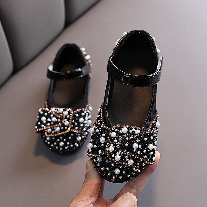 Girls Soft Sole Rhinestone Small Leather Shoes