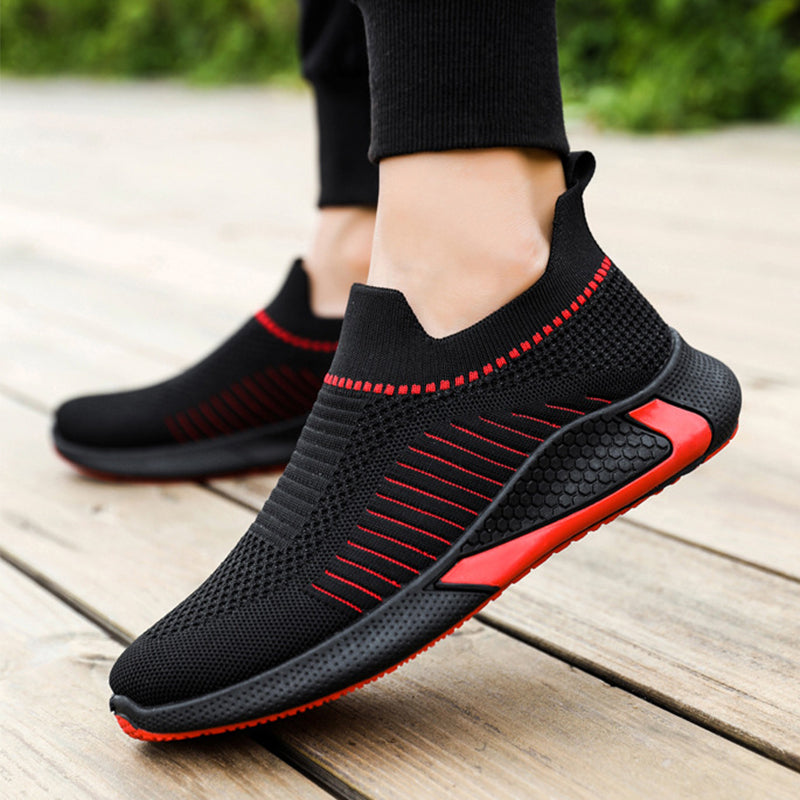 Fashion Mesh Sock Shoes With Striped Design Men Outdoor Breathable Slip-on Sneakers