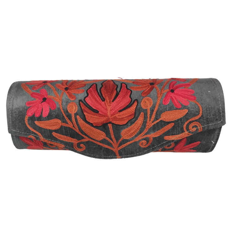 Kashmiri Aari Work Cylindrical Pouch