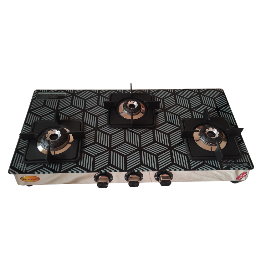 Diamond Cut Kitchenmate Toughened Glass, Steel Manual Gas Stove  (3 Burners)