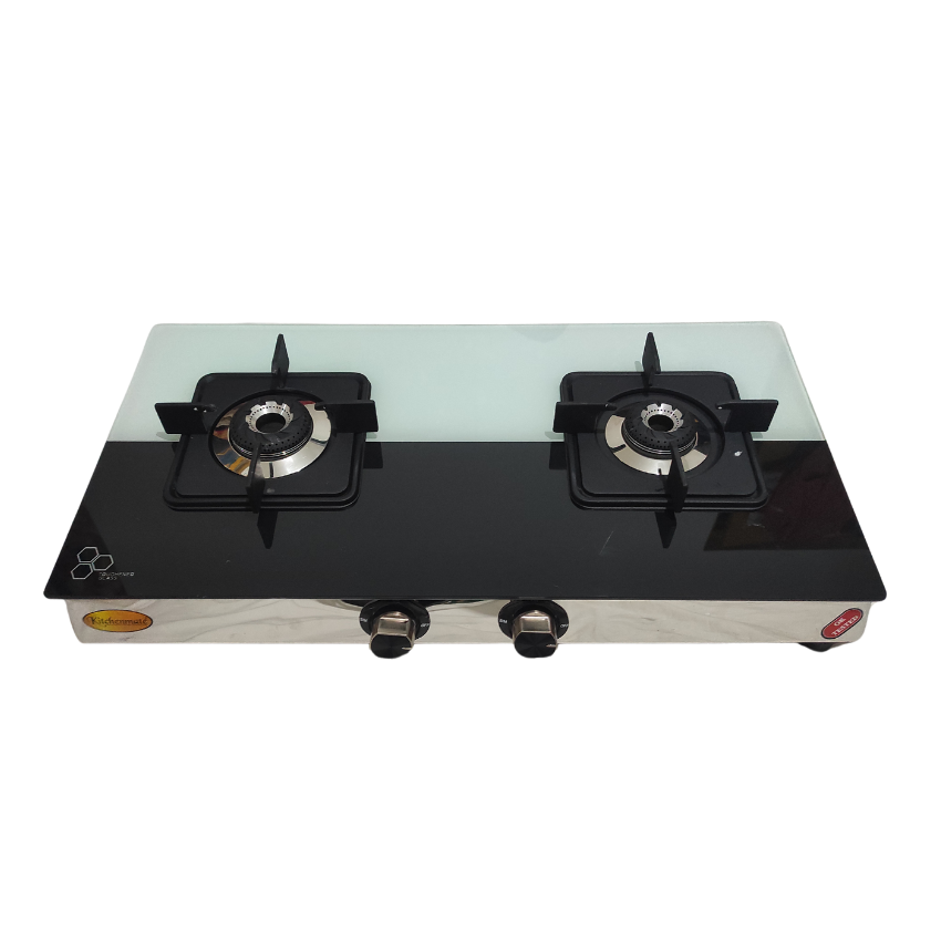 Safal Kitchenmate Toughened Glass, Steel Manual Gas Stove  (2 Burners)|| Black White