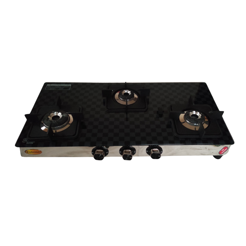 Black Square Box Kitchenmate Toughened Glass, Steel Manual Gas Stove  (3 Burners)