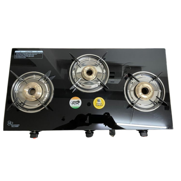 Black Toughened Glass, Steel Manual Gas Stove  (3 Burners)