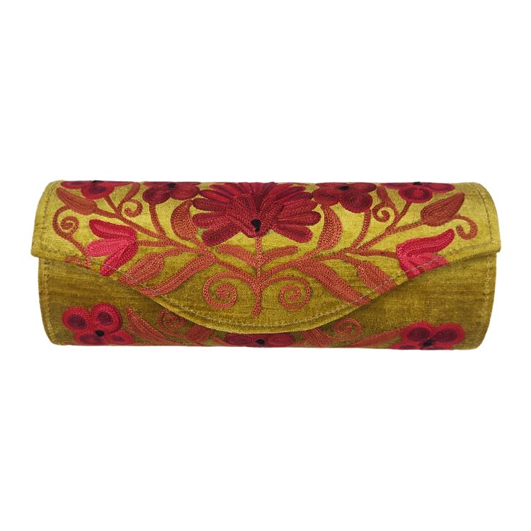 Kashmiri Aari Work Cylindrical Pouch